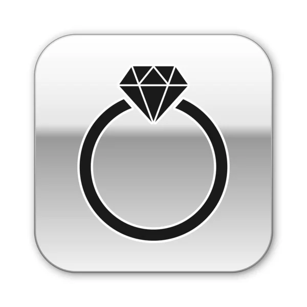 Black Diamond engagement ring icon isolated on white background. Silver square button. Vector Illustration — Stock Vector