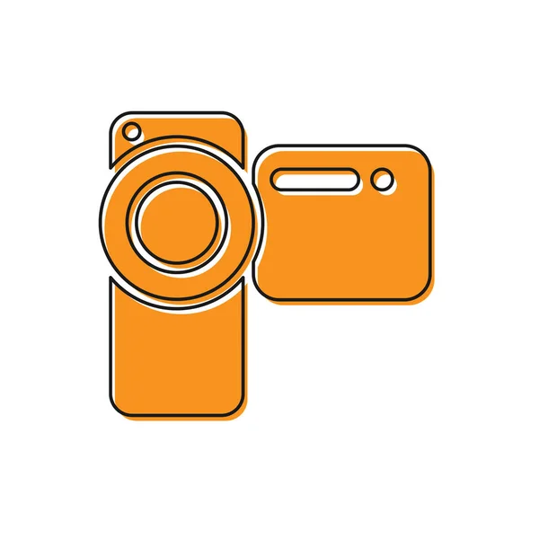 Иконка камеры Orange Cinema выделена на белом фоне. Видеокамера. Кинознак. Кинопроектор. Векторная миграция — стоковый вектор