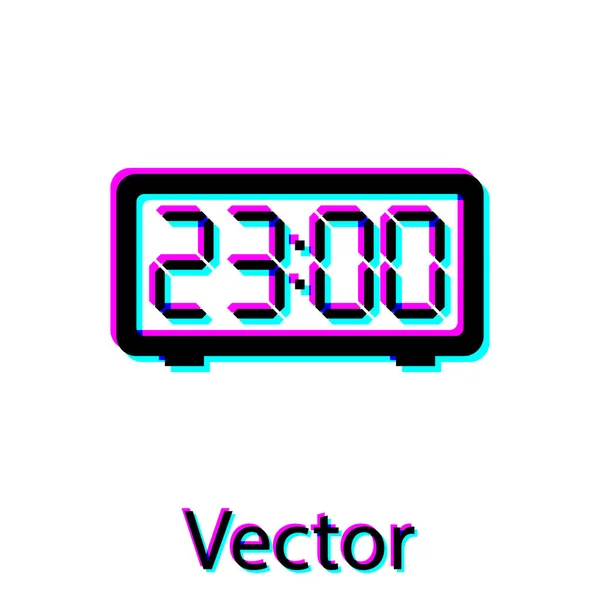 Schwarzer digitaler Wecker auf weißem Hintergrund isoliert. elektronischer Wecker. Zeitzeichen. Vektorillustration — Stockvektor