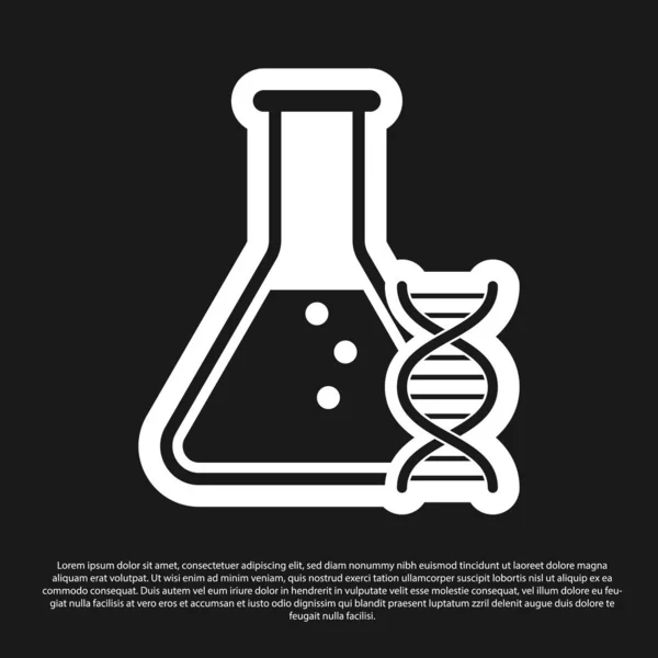 Recherche ADN noir, icône de recherche isolée sur fond noir. Génie génétique, tests génétiques, clonage, tests de paternité. Illustration vectorielle — Image vectorielle