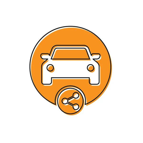 Turuncu Araba paylaşım simgesi beyaz arka plan üzerinde izole. Araba paylaşım işareti. Ulaşım kiralama hizmeti konsepti. Vektör İllüstrasyonu — Stok Vektör
