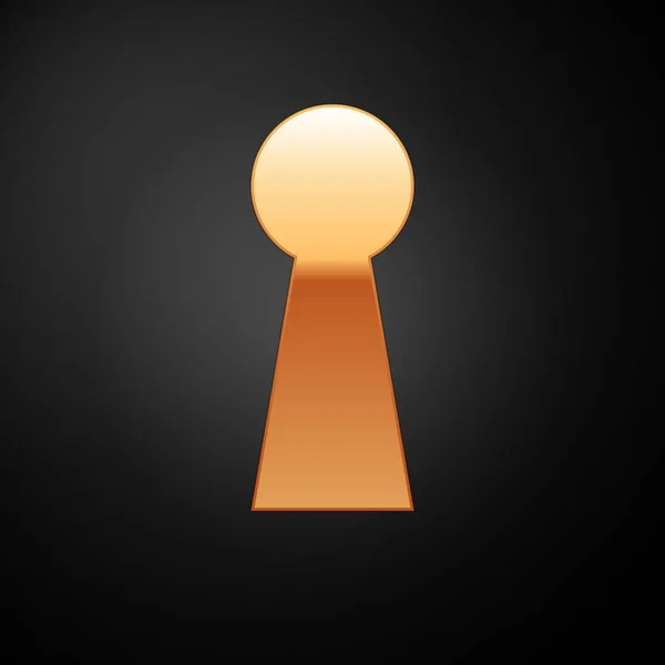Guld nyckel håls ikonen isolerad på svart bakgrund. Nyckeln till framgång lösning. Keyhole uttrycka begreppet gåta, hemlighet, kikade, säkerhet, säkerhet. Vektor illustration — Stock vektor