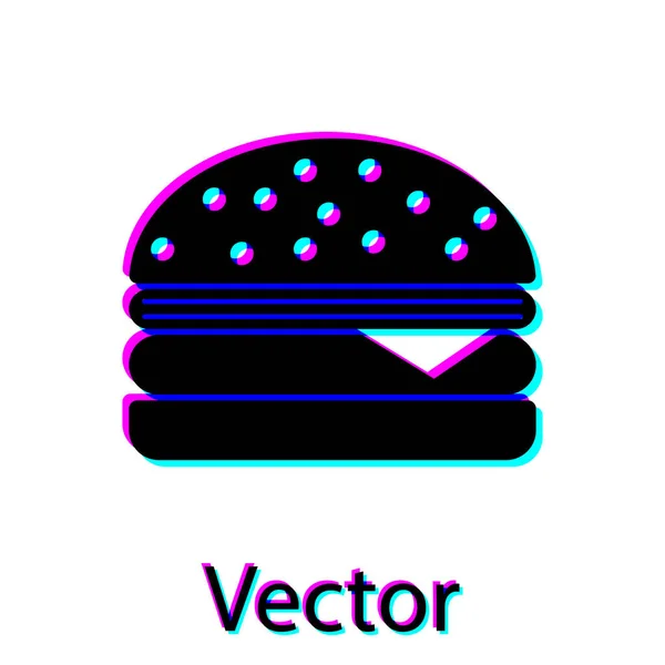 Black Burger icono aislado sobre fondo blanco. Icono de hamburguesa. Signo de sándwich de hamburguesa con queso. Ilustración vectorial — Vector de stock