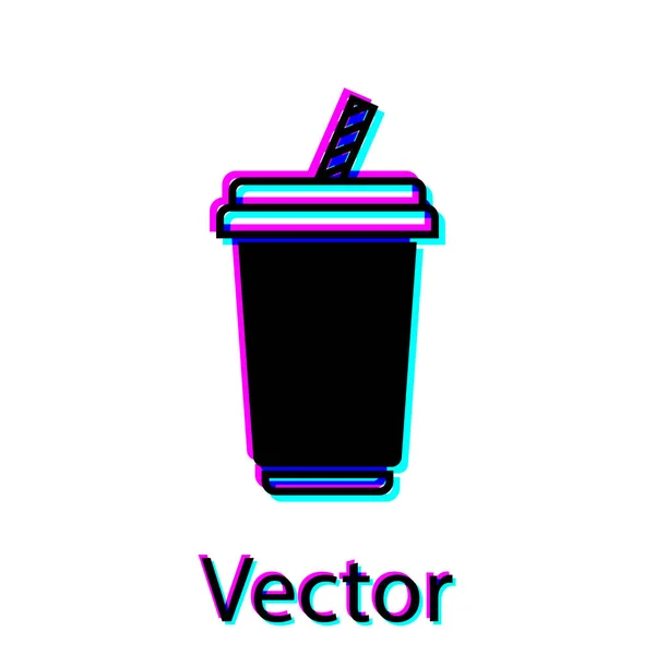 Black Glass with water icon isolated on white background. Soda drink glass with drinking straw. Fresh cold beverage symbol. Vector Illustration — Stock Vector
