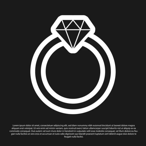 Zwarte diamanten verlovingsring pictogram geïsoleerd op zwarte achtergrond. Vector illustratie — Stockvector