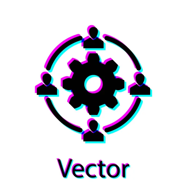 Black Outsourcing ícone conceito isolado no fundo branco. Assinatura de cooperação. Ideia de trabalho em equipe e investimento. Ilustração vetorial — Vetor de Stock