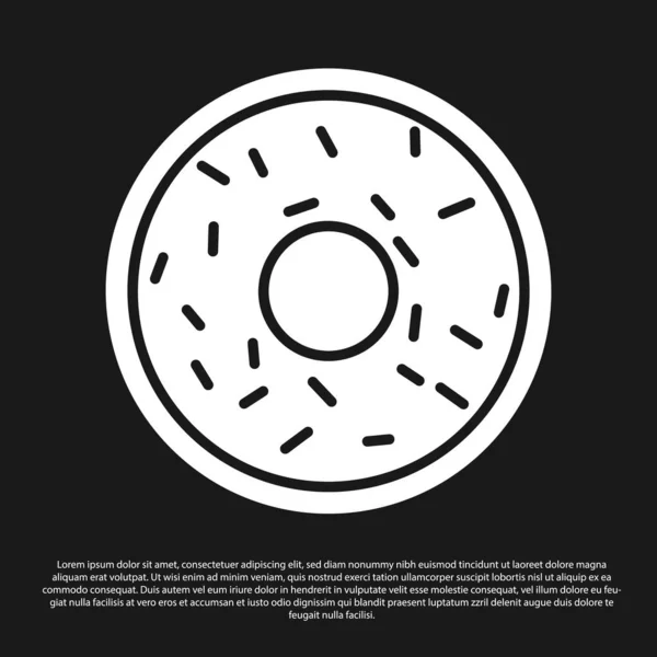 Svart donut med söt glasyr ikon isolerad på svart bakgrund. Vektor illustration — Stock vektor