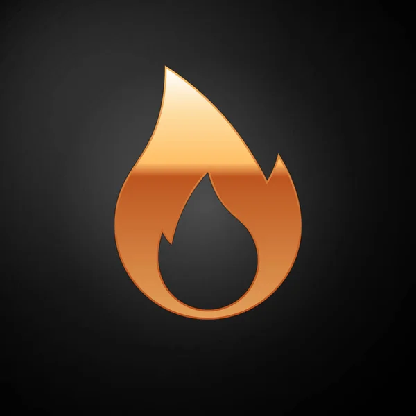 Gold Fire flame icon isolated on black background. Heat symbol. Vector Illustration — Stock Vector