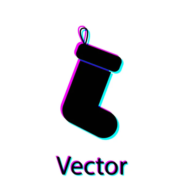 Icono de calcetín navideño negro aislado sobre fondo blanco. Ilustración vectorial — Vector de stock