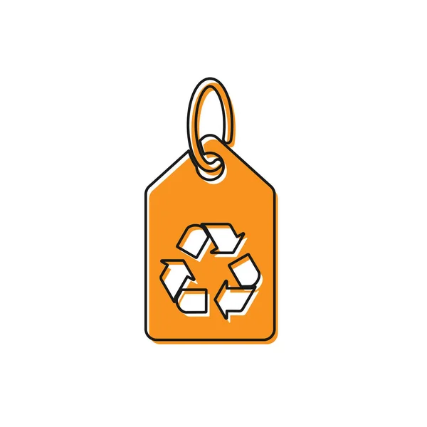 Étiquette orange avec icône de symbole de recyclage isolé sur fond blanc. Bannière, étiquette, étiquette, logo, autocollant pour vert écologique. Illustration vectorielle — Image vectorielle