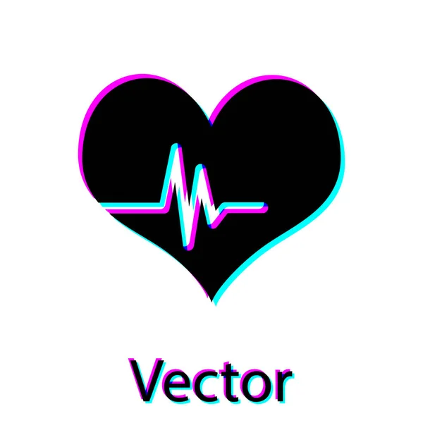 Icono de ritmo cardíaco negro aislado sobre fondo blanco. Signo de latido. Icono de pulso. Icono del cardiograma. Ilustración vectorial — Vector de stock