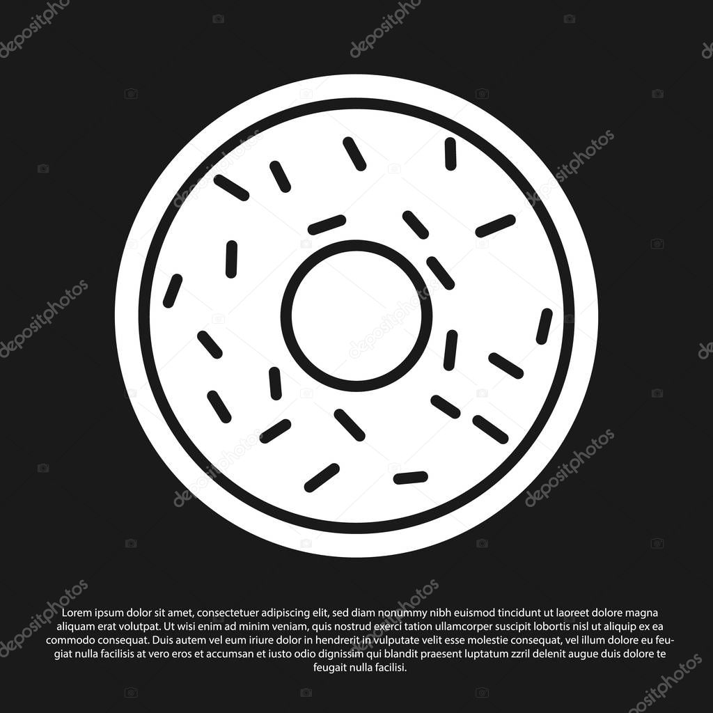 Black Donut with sweet glaze icon isolated on black background. Vector Illustration