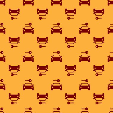 Kırmızı Araba kiralama simgesi kahverengi arka plan üzerinde sorunsuz desen izole. Araba tabelası kirala. Araba ile anahtar. Otomobil tamir servisi, yedek parça deposu için konsept. Düz tasarım. Vektör İllüstrasyonu