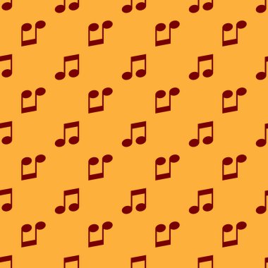 Kırmızı Müzik notu, ton simgesi kahverengi arka plan üzerinde izole dikişsiz desen. Düz tasarım. Vektör İllüstrasyonu