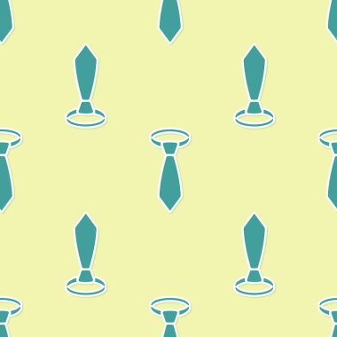 Yeşil Kravat simgesi sarı arka plan üzerinde izole dikişsiz desen. Kravat ve boyun bezi sembolü. Vektör İllüstrasyonu