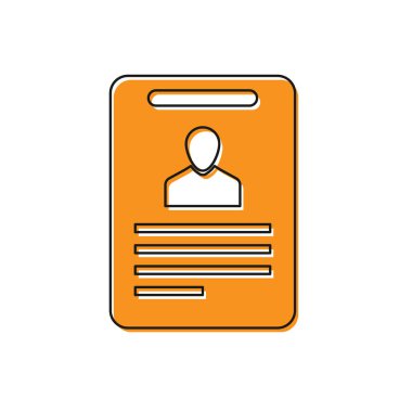 Turuncu Kimlik rozeti simgesi beyaz arka planda yalıtılmış. Kimlik kartı. Bu sunum için kullanılabilir, şirketin kimliği, reklam ve vb. Vektör İllüstrasyonu