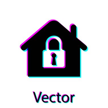 Siyah Ev koruma simgesi altında beyaz arka plan üzerinde izole. Eve ve kilitle. Koruma, güvenlik, güvenlik, koruma, savunma konsepti. Vektör İllüstrasyonu
