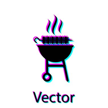 Siyah Barbekü ızgara şiş kebap şiş sopa simgesi beyaz arka plan üzerinde izole. Şiş çubuğunda barbekü köftesi. Izgara etli piknik. Vektör İllüstrasyonu