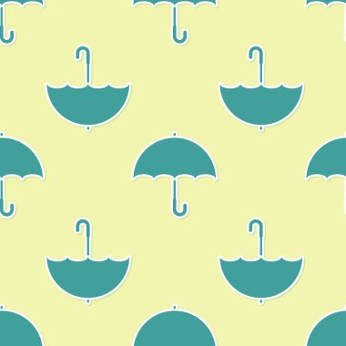 Yeşil Şemsiye simgesi sarı arka plan üzerinde sorunsuz desen izole. Düz tasarım. Vektör İllüstrasyonu