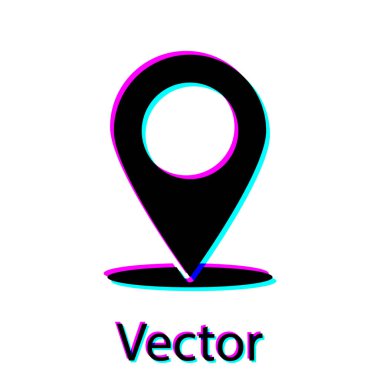 Beyaz arka planda yalıtılmış Siyah Harita pin simgesi. İşaretçi simgesi. Konum işareti. Navigasyon haritası, gps, yön, yer, pusula, iletişim, arama konsepti. Vektör İllüstrasyonu