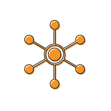 Turuncu Ağ simgesi beyaz arka planda yalıtılmış. Küresel ağ bağlantısı. Küresel teknoloji veya sosyal ağ. Noktaları ve çizgileri birbirine bağlıyor. Vektör İllüstrasyonu