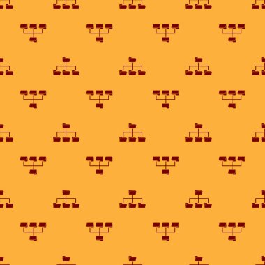 Kırmızı Klasör ağaç simgesi kahverengi arka plan üzerinde sorunsuz desen izole. Bilgisayar ağı dosya klasörü organizasyon yapısı akış şeması. Düz tasarım. Vektör İllüstrasyonu