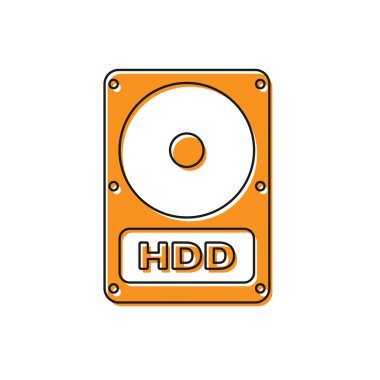 Turuncu Sabit disk sürücüsü (Hdd) simgesi beyaz arka planda yalıtılmış. Vektör İllüstrasyonu