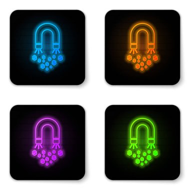 Beyaz arka plan üzerinde izole para simgesi ile Parlayan neon Mıknatıs. Yatırım çekme kavramı, para. Büyük iş kar cazibe ve başarı. Siyah kare düğme. Vektör İllüstrasyonu