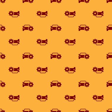 Kırmızı Araba servis simgesi kahverengi arka plan üzerinde sorunsuz desen izole. Oto tamirciservisi. Mekanik servis. Onarım servisi oto tamircisi. Bakım işareti. Düz tasarım. Vektör İllüstrasyonu