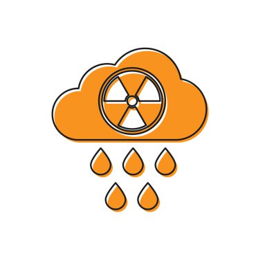 Turuncu Asit yağmur ve radyoaktif bulut simgesi beyaz arka plan üzerinde izole. Toksik hava kirliliğinin çevre üzerindeki etkileri. Vektör İllüstrasyonu