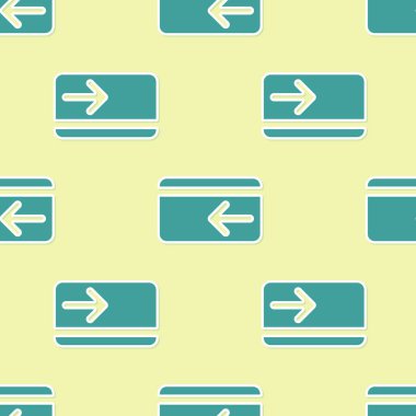 Yeşil Nakit arka simgesi sarı arka plan üzerinde sorunsuz desen. Kredi kartı. Finansal hizmetler, para iadesi, yatırım getirisi, tasarruf hesabı, döviz bozdurma. Düz tasarım. Vektör İllüstrasyonu