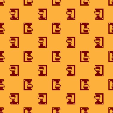 Kahverengi arka plan üzerinde cam pot simgesi izole dikişsiz desen ile Kırmızı Kahve makinesi. Düz tasarım. Vektör İllüstrasyonu