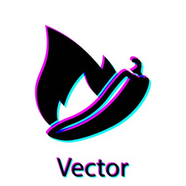 Siyah Acı biber pod simgesi beyaz arka plan üzerinde izole. Tasarım bakkal, mutfak ürünleri, baharat ve baharat paketi, yemek kitabı için. Vektör İllüstrasyonu