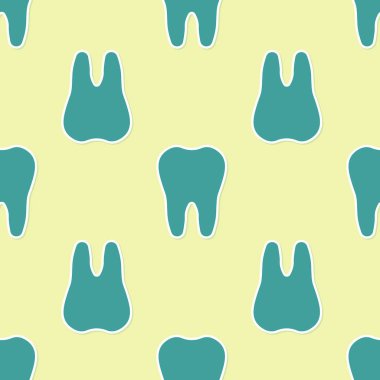 Yeşil Diş simgesi sarı arka plan üzerinde izole dikişsiz desen. Diş hekimliği kliniği veya diş hekimi tıp merkezi ve diş macunu paketi için diş sembolü. Düz tasarım. Vektör İllüstrasyonu