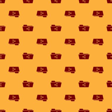 Kırmızı Paylaşım klasör simgesi kahverengi arka plan üzerinde sorunsuz desen yalıtılmış. Klasör paylaşımı. Klasör aktarım işareti. Düz tasarım. Vektör İllüstrasyonu