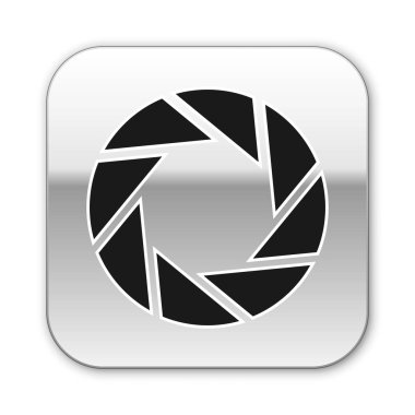 Siyah Kamera deklanşör simgesi beyaz arka planda yalıtılmış. Gümüş kare düğme. Vektör İllüstrasyonu