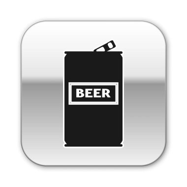 Siyah Bira beyaz arka planda izole simgesi olabilir. Gümüş kare düğme. Vektör İllüstrasyonu