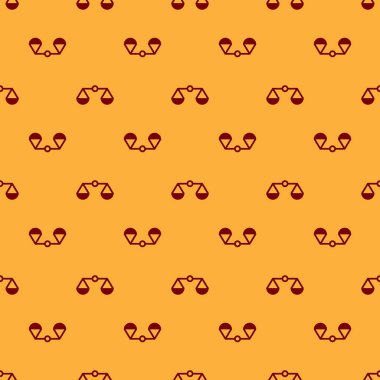 Adalet simgesikırmızı Ölçekler kahverengi arka plan üzerinde dikişsiz desen izole. Mahkeme sembolü. Denge ölçeği işareti. Vektör İllüstrasyonu