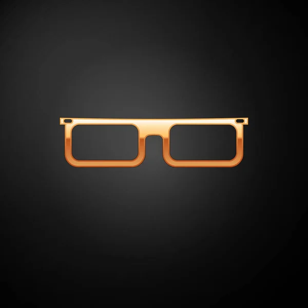 Złote okulary ikona izolowane na czarnym tle. Symbol ramki okularu. Ilustracja wektorowa — Wektor stockowy