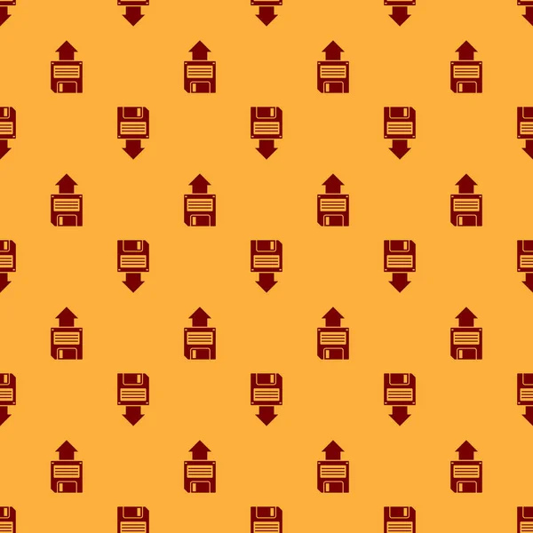 Red Floppy icône de sauvegarde de disque isolé motif sans couture sur fond brun. Signe de disquette. Design plat. Illustration vectorielle — Image vectorielle