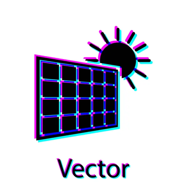 Zwart zonne-energie paneel en zonne-icoon geïsoleerd op witte achtergrond. Vector illustratie — Stockvector