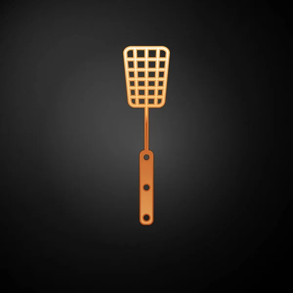 Gouden barbecue spatel pictogram geïsoleerd op zwarte achtergrond. Keuken spatel pictogram. BBQ spatel teken. Barbecue en grill gereedschap. Vector illustratie — Stockvector