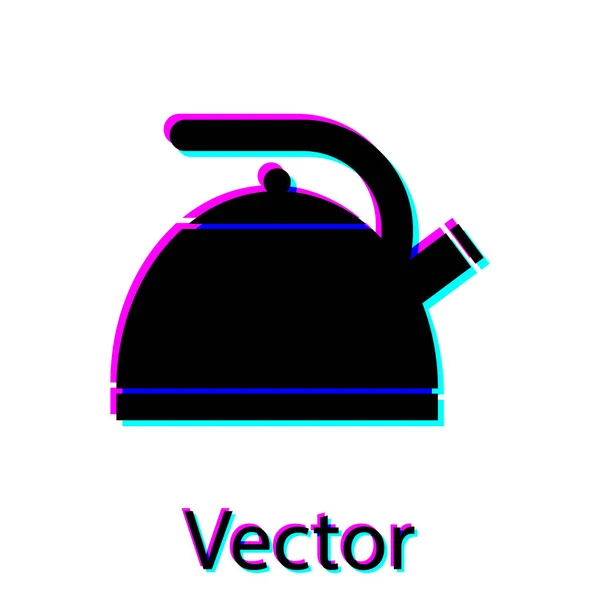Bollitore nero con icona manico isolato su sfondo bianco. Icona della teiera. Illustrazione vettoriale — Vettoriale Stock