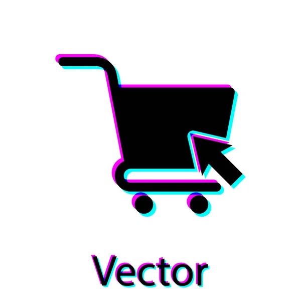 Black Shopping cart with cursor icon isolated on white background. Online buying concept. Delivery service sign. Supermarket basket symbol. Vector Illustration — Stock Vector