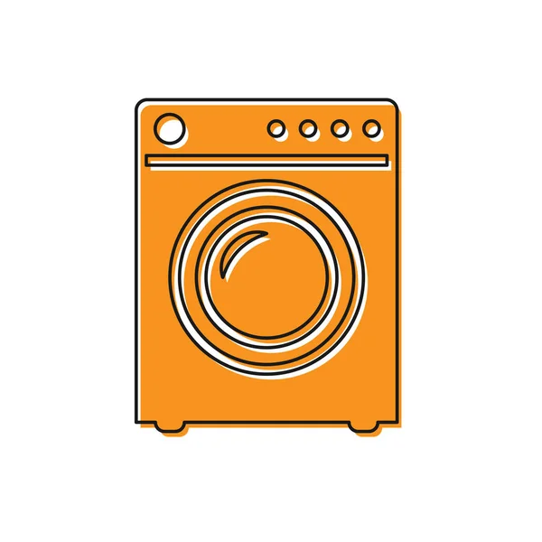 Orangefarbenes Unterlegscheiben-Symbol auf weißem Hintergrund. Waschmaschinensymbol. Waschmaschine - Waschmaschine. Haushaltsgerätesymbol. Vektorillustration — Stockvektor
