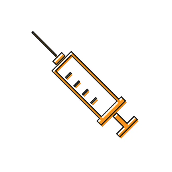 Ícone de seringa laranja isolado no fundo branco. Seringa para vacina, vacinação, injeção, injeção de gripe. Equipamento médico. Ilustração vetorial —  Vetores de Stock