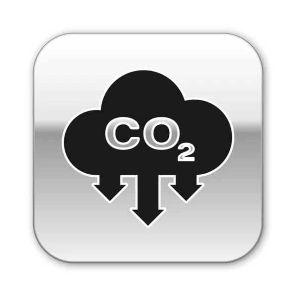 Beyaz arka planda izole edilmiş bulut simgesindeki siyah Co2 emisyonları. Karbondioksit formülü sembolü, sis kirliliği kavramı, çevre kavramı. Gümüş kare düğme. Vektör İllüstrasyonu — Stok Vektör