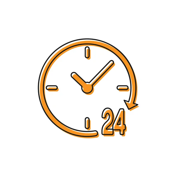 Помаранчевий годинник 24 години значок ізольований на білому фоні. Весь день циклічна ікона. 24 години символ обслуговування. Векторна ілюстрація — стоковий вектор