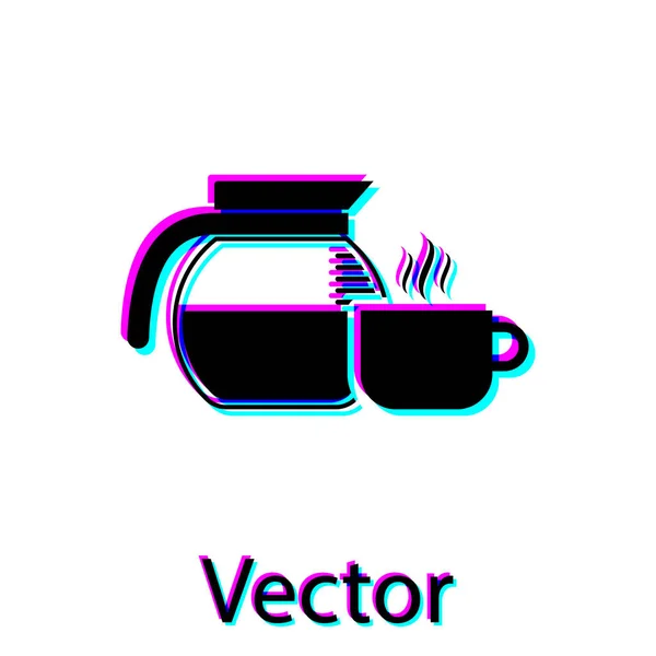 Cafetera negra con icono de taza aislada sobre fondo blanco. Ilustración vectorial — Vector de stock