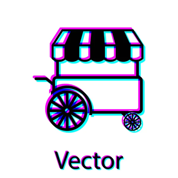 Schwarzer Streetfood-Wagen mit Markisensymbol auf weißem Hintergrund. Stadtkiosk. Vektorillustration — Stockvektor